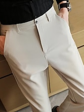 cheap Slim-Men&#039;s Dress Pants Trousers Slacks Suit Pants Buttons Front Pocket Straight Leg Plain Comfort Breathable Business Daily Holiday Fashion Chic &amp; Modern Black Khaki