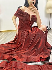 economico GIALLO-Abito da sera A-Line abito scintillante abito formale autunno strascico senza maniche off shoulder paillettes con spacco abito da mascherata 2025