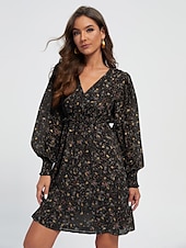 abordables robe décontractée imprimée-mini-robe décontractée en mousseline de soie à volants et fleurs