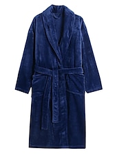 cheap Men&#039;s Robes-Men&#039;s Pajamas Robe Bathrobe Bath Gown 1 pcs Plain Stylish Casual Comfort Home Daily Bed Fleece Comfort Warm V Neck Long Sleeve Pocket Fall Winter Black White