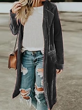 preiswerte Strickjacken und Oberbekleidung-Damen Mantel Party Outdoor Herbst Winter Langer Mantel Regular Fit Winddicht Warm Stylisch Casual Streetstyle Jacke Langarm Uni mit Taschen Dunkelgrau Schwarz Gelb