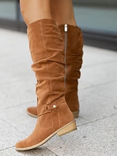 baratos Botas Slouch-Mulheres Botas Botas de motociclista Botas Cowboy Sapatos de camurça Ao ar livre Diário Botas Longas Presilha Sem Salto Ponta Redonda Vintage Casual Minimalismo Couro Sintético zíper Preto Cinzento