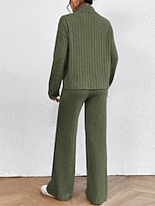 billiga Loungewear till damer-dam loungewear set ren färg ledig komfort mjuk hemgata dagligen polyester andas hög hals långärmad tröja byxa höst vinter hem outfits