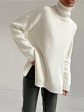 olcso Pulóverek és felsők-Női Pulóver pulóver Körgallér Bordázott Kötött Sodort fonal Hasított Kötött Ősz Tél Szokványos Szabadtéri Napi Alkalmi Divat Utcai sikk Alkalmi Hosszú ujj Tömör szín Sárga Sötétkék Narancssárga S M L