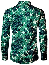 abordables Motif de plantes-Homme Floral Chemise Chemise boutonnée manche longue Décontractées Usage quotidien Sortie Automne hiver Col rabattu Imprimer Bouton bas Noir Vert