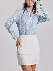 preiswerte Polos und Quarterzips-Damen poloshirt Meerblau Weiß Rosa Langarm Sonnenschutz Shirt Paisley-Muster Herbst Winter Damen-Golfkleidung, Kleidung, Outfits, Kleidung