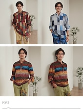 billiga Herrarnas Elitskjortor-Herr Randig Geometri Skjorta Knapp upp skjorta Långärmad Mode Streetwear Designer Utomhus Gata Ledigt Sommar Vår Höst Hög krage Mönster Gul