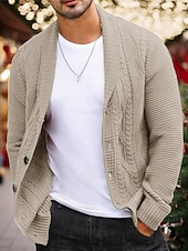 preiswerte Herren Strickjacke-Weihnachtspullover, Herrenpullover, Strickjacke, Kurzpullover, Rippstrick, gestrickt, einfarbig, Schalkragen, Warm-Ups, lässig, Weihnachten, Alltag, Kleidung, Kleidung, Herbst und Winter, Armeegrün, Weinrot, S, M, L