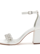 abordables Bal de promo-Sandales à talons compensés en satin argenté pour femmes avec ornements en strass - chaussures de mariage et de soirée élégantes