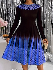 cheap Art&amp;Design Dress-Women&#039;s Midi Dress A Line Dress Casual Dress Winter Dress Swing Dress Streetwear Modest Formal Vacation Party Regular Fit Geometric Color Block Long Sleeve Crew Neck Yellow Pink Blue Purple