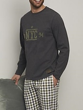 preiswerte Pyjamas-Herren Hausanzug Schlafanzüge Schlafanzug Set Pyjama-Oberteil und Hose 2 Stück Plaid Stilvoll Brautkleider schlicht Komfort Heim Täglich Baumwollmischung Komfort Rundhalsausschnitt Langarm T Shirt