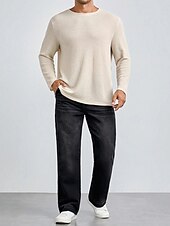 preiswerte Basic-T-Shirts-Herren Waffel-T-Shirt T Shirt Waffelstrick T-Shirt T-Shirt Langarm Rundhalsausschnitt Frühling &amp; Herbst Einfach Mode Designer Basic Strick Urlaub Straße Ausgehen Weiß Khaki Top T-Shirt für Herren