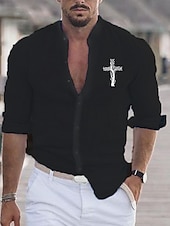 economico Vacanza-Per uomo Camicia Camicia da spiaggia Croce Esterno Da mare Nero Bianco Rosa Rosso Manica lunga Colletto alla coreana Primavera &amp; Autunno Abbigliamento Stampa