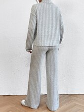 billiga Loungewear till damer-dam loungewear set ren färg ledig komfort mjuk hemgata dagligen polyester andas hög hals långärmad tröja byxa höst vinter hem outfits