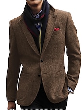 baratos Blazer e Jaqueta-Homens Blazer de Tweed Retro Vintage Padrão Diagonal Blazer Preto Marron Azul Escuro Tamanhos Grandes Dois botões de peito simples