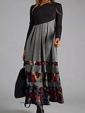olcso Pulóverruhák-női print print v nyak hosszú ruha maxi ruha etnikai dátum hosszú ujjú ősz tél