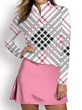 billiga Kvinnors golfkläder-Dam Vandringspolotröja Röd Långärmad Solskydd Överdelar Rutig Höst Vinter Golfkläder för damer Kläder Outfits Bär kläder