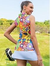 cheap Women&#039;s Golf Clothing-Women&#039;s Golf Polo Shirt Yellow Sleeveless Sun Protection Top Floral Ladies Golf Attire Clothes Outfits Wear Apparel