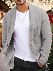 preiswerte Herren Strickjacke-Weihnachtspullover, Herrenpullover, Strickjacke, Kurzpullover, Rippstrick, gestrickt, einfarbig, Schalkragen, Warm-Ups, lässig, Weihnachten, Alltag, Kleidung, Kleidung, Herbst und Winter, Armeegrün, Weinrot, S, M, L
