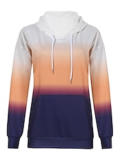 billiga Sport Hoodie-dam huvtröja sweatshirt tröja aktiva sportkläder färgblock fritidssport huva dragsko tryck framficka lång ärm gul röd lila orange höst &amp;amp; vinter