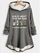 abordables Sweats à capuche-Sweat à capuche pour femme, pull sherpa, lettre de chien, rue, décontracté, imprimé, mode, drôle, confortable, haut à manches longues, micro-élastique, automne&amp;amp;tissu doux et respirant pour le