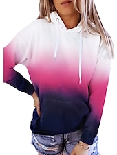 billiga Sport Hoodie-dam huvtröja sweatshirt tröja aktiva sportkläder färgblock fritidssport huva dragsko tryck framficka lång ärm gul röd lila orange höst &amp;amp; vinter