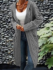 baratos Cardigãs e agasalhos-Mulheres Carregam Moda Roupa de rua Casual Côr Sólida Cabo Com Capuz Bolsos Tricotado Manga Longa Tops regulares Tricotar Ao ar livre Diário Para Noite Vinho Verde Tropa Outono Inverno
