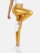 baratos calças femininas de festa-Mulheres Leggings Moda Sensual Comprimento total Cintura Média Tecido Cintura elástica Metálico Brilhante Respirabilidade Macio Confortável Micro-Elástica Bandagem Festa Rua Prata Rosa claro Dourado