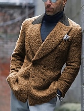 baratos Blazer e Jaqueta-Homens Jaqueta Blazer Colar de fechamento Moda Casual Cor Sólida Exército verde Roxo Marron Moderno Seis botões de peito duplo