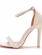 economico sposa-Per donna Scarpe da Sposa Tacchi con Cinturini Scarpe da Sposa Perla Stiletto Punta aperta Classico Finta Pelle Bianco Beige