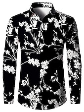 abordables Motif de plantes-Homme Floral Chemise Chemise boutonnée manche longue Décontractées Usage quotidien Sortie Automne hiver Col rabattu Imprimer Bouton bas Noir Vert