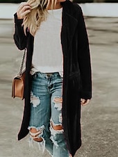 preiswerte Strickjacken und Oberbekleidung-Damen Mantel Party Outdoor Herbst Winter Langer Mantel Regular Fit Winddicht Warm Stylisch Casual Streetstyle Jacke Langarm Uni mit Taschen Dunkelgrau Schwarz Gelb