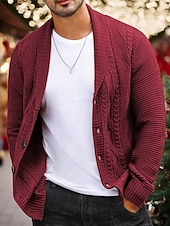 preiswerte Herren Strickjacke-Weihnachtspullover, Herrenpullover, Strickjacke, Kurzpullover, Rippstrick, gestrickt, einfarbig, Schalkragen, Warm-Ups, lässig, Weihnachten, Alltag, Kleidung, Kleidung, Herbst und Winter, Armeegrün, Weinrot, S, M, L