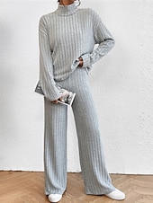 billiga Loungewear till damer-dam loungewear set ren färg ledig komfort mjuk hemgata dagligen polyester andas hög hals långärmad tröja byxa höst vinter hem outfits