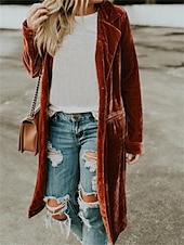 preiswerte Strickjacken und Oberbekleidung-Damen Mantel Party Outdoor Herbst Winter Langer Mantel Regular Fit Winddicht Warm Stylisch Casual Streetstyle Jacke Langarm Uni mit Taschen Dunkelgrau Schwarz Gelb