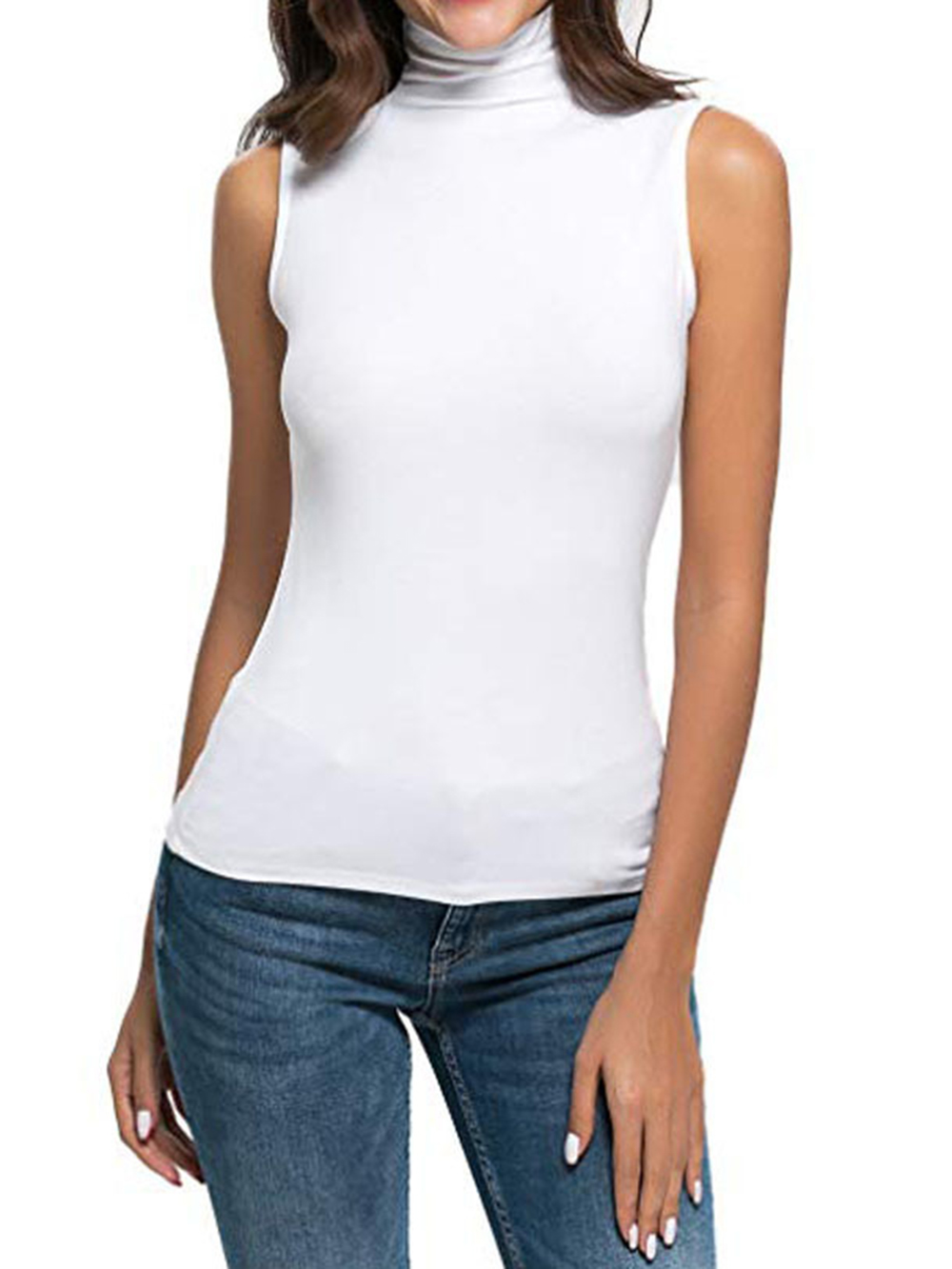 abordables Débardeurs et camisoles femme-Débardeur féminin à bretelles cami uni mode sans manches col haut régulier décontracté noir blanc jaune violet fuchsia printemps et été