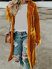 preiswerte Strickjacken und Oberbekleidung-Damen Mantel Party Outdoor Herbst Winter Langer Mantel Regular Fit Winddicht Warm Stylisch Casual Streetstyle Jacke Langarm Uni mit Taschen Dunkelgrau Schwarz Gelb