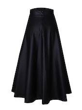olcso Sima szoknyák-Női Szoknya Hosszú szoknya Elegáns Divat Alkalmi Midi Magas derék Szoknyák Egyszínű Fodrozott Vakáció Utca Fekete Ősz &amp; tél Bőrutánzat
