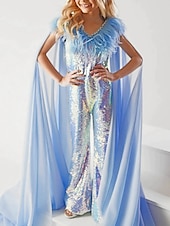 billige Blomsterpikekjoler-Jumpsuits Sweep  Brush Train Blomsterjente Kjole Fødselsdagsjenter Søte Promkjole Chiffon med Fjær  Pels Glitter  Glitring Passer 3-16 år