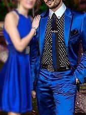 abordables Fiesta de cena-De los hombres Boda Fiesta Trajes Azul Real Color sólido A Medida Juego de 2 piezas Recto 1 botón