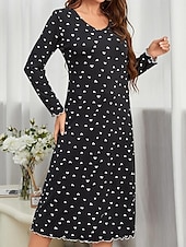 abordables Chemises de nuit et nuisettes pour femmes-pyjama femme chemise de nuit chemise de nuit robe à pois simple décontracté confort maison quotidien lit respirant v fil manches longues automne hiver tenues pour la maison