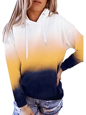 billiga Sport Hoodie-dam huvtröja sweatshirt tröja aktiva sportkläder färgblock fritidssport huva dragsko tryck framficka lång ärm gul röd lila orange höst &amp;amp; vinter