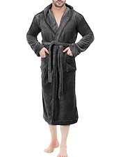 preiswerte Morgenröcke-Herren Schlafanzug Morgenmantel Bademantel 1 pcs Glatt Stilvoll Brautkleider schlicht Komfort Heim Täglich Bett Vlies Komfort Warm Kapuzenpullover Langarm Tasche Herbst Winter Schwarz Dunkelblau