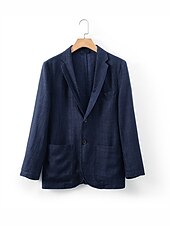 billige luksus blazer i lin-100% Lin Herre Blazer i lin Blazer Virksomhet Formell kveld Bryllupsfest Mote Fritid Vår &amp; Vinter عادي Lomme Fritid / hverdag Enkeltkneppet Blazer Svart Mørkeblå