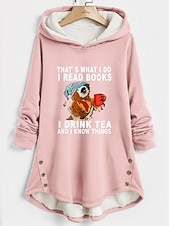abordables Humor y Citas Tops-Sudadera con capucha de mujer forrada de forro polar pijamas cálidos sudadera Sherpa con letra casual deportiva estampado con botones cálida suave y cómoda sudadera de manga larga tejido