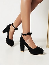 abordables Talons Plateforme-Femme Chaussures à Talons Chaussures habillées Soirée du quotidien Couleur unie Couleur Pleine Noeud Boucle Talon Bottier Bout rond Elégant Le style mignon Décontractées Daim Lanière de cheville Noir