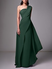 baratos VERMELHO-Vestido de Gala na Praia Tipo Tubo Elegante Vestido Formal Comprimento da Barragem Sem Mangas Um Ombro Chiffon Stretch com Pregas Franzido Fantasia 2025