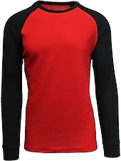 preiswerte Basic-T-Shirts-Herren T Shirt T-Shirt Langarmshirt Langarm Rundhalsausschnitt Herbst Winter Farbblock Raglanärmel Mode Designer Basic Patchwork Urlaub Straße Ausgehen Dunkelrot Schwarz Weiß Top T-Shirt für Herren