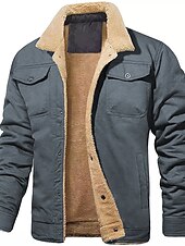 baratos Jaquetas Cargo-Homens Casaco de inverno Jaqueta de Inverno Casaco de lã Jaqueta de trabalho Roupa Diária Férias Quente Bolsos Botão para baixo Inverno Cor Sólida / Simples Conforto Lazer Aberto para a Lateral Cinza