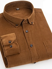 preiswerte Flanellhemden-Herren Hemd Cord Hemd Hemdjacke Overshirt Glatt Outdoor Freizeitskleidung Hellblau Gelb Rote Marineblau Langarm Kargen Frühling &amp; Herbst Bekleidung Vordertasche
